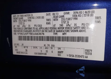 2014 Ford Escape S from USA, damaged, VIN 1FMCU0F75EUA63676